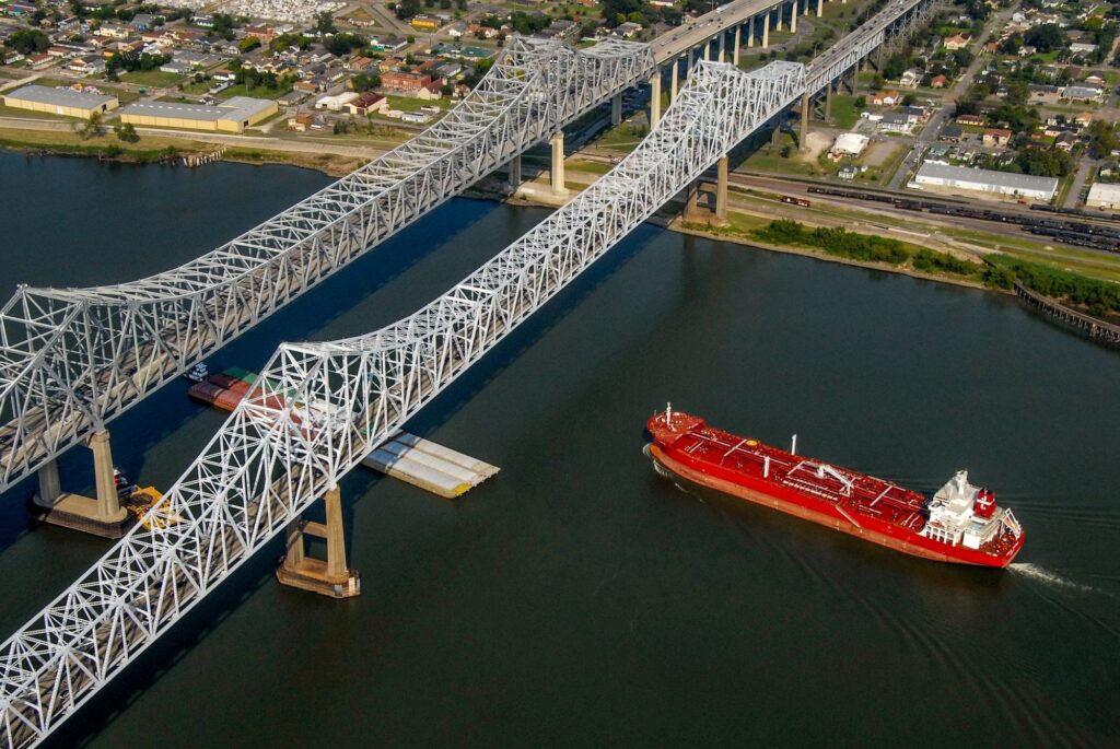 Aerial Photography of Ships in the Mississippi River